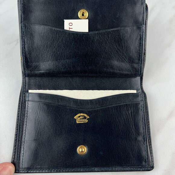 Vintage Gucci GG Canvas Leather Navy Blue Monogram Compact Bifold Wallet - Picture 5 of 6